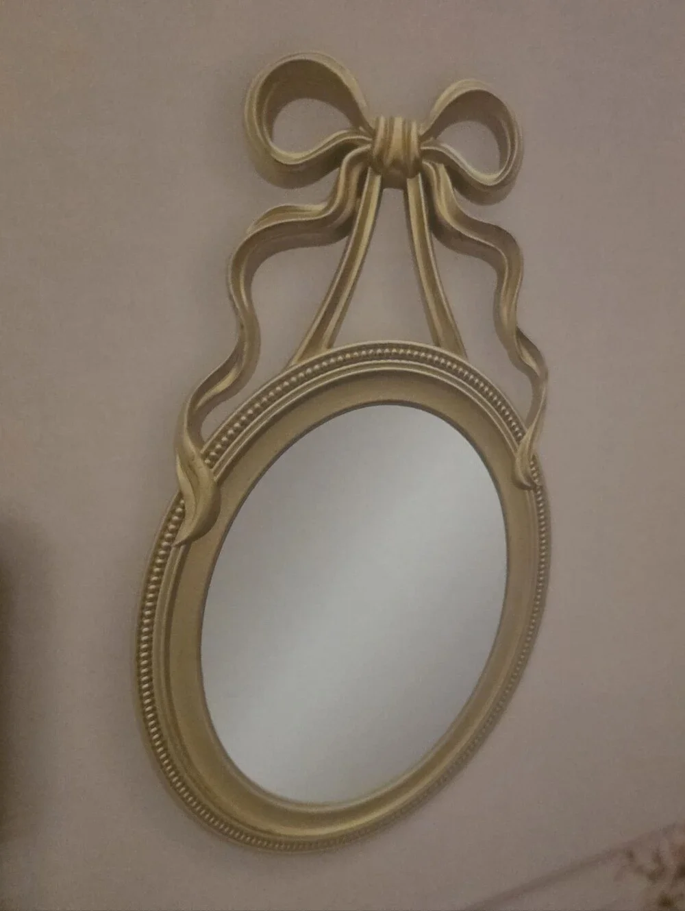 Gold Ribbon Bow Oval Wall Mirror - Elegant Home Wall Decor 13x21.5 Inches